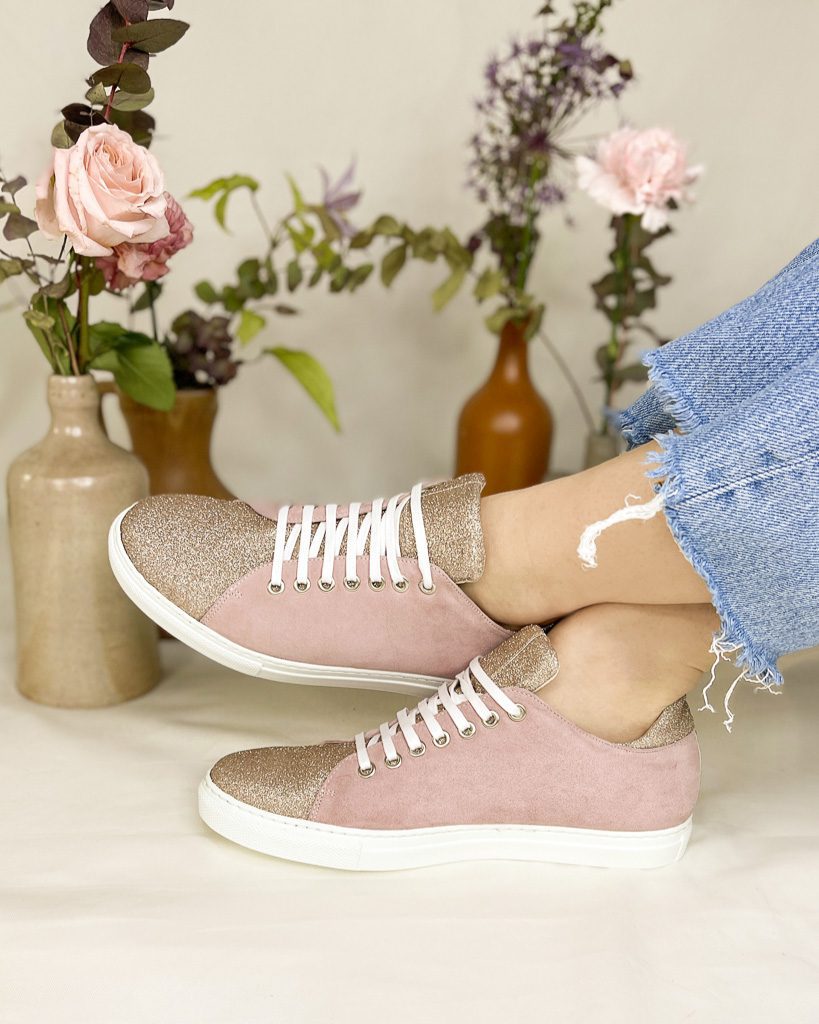 Dessine Moi Un Soulier basket cuir rose poudré à personnaliser