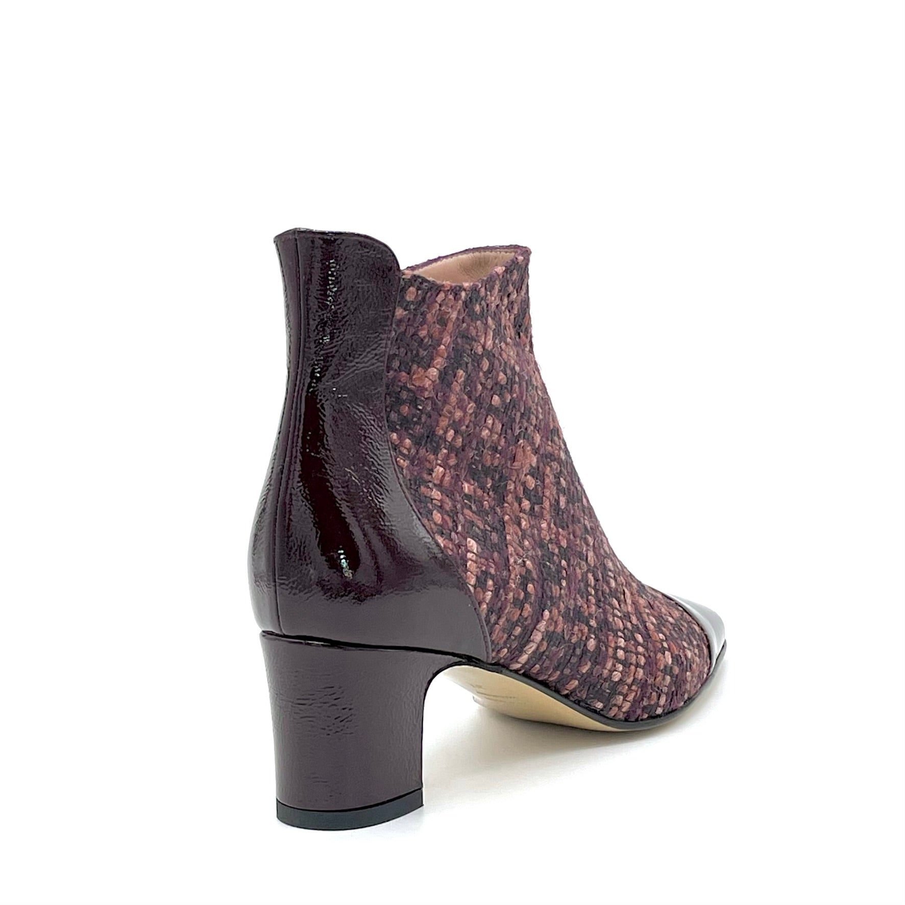 Elata 54540 bottines tweed prune vernis talon 5,5 cm