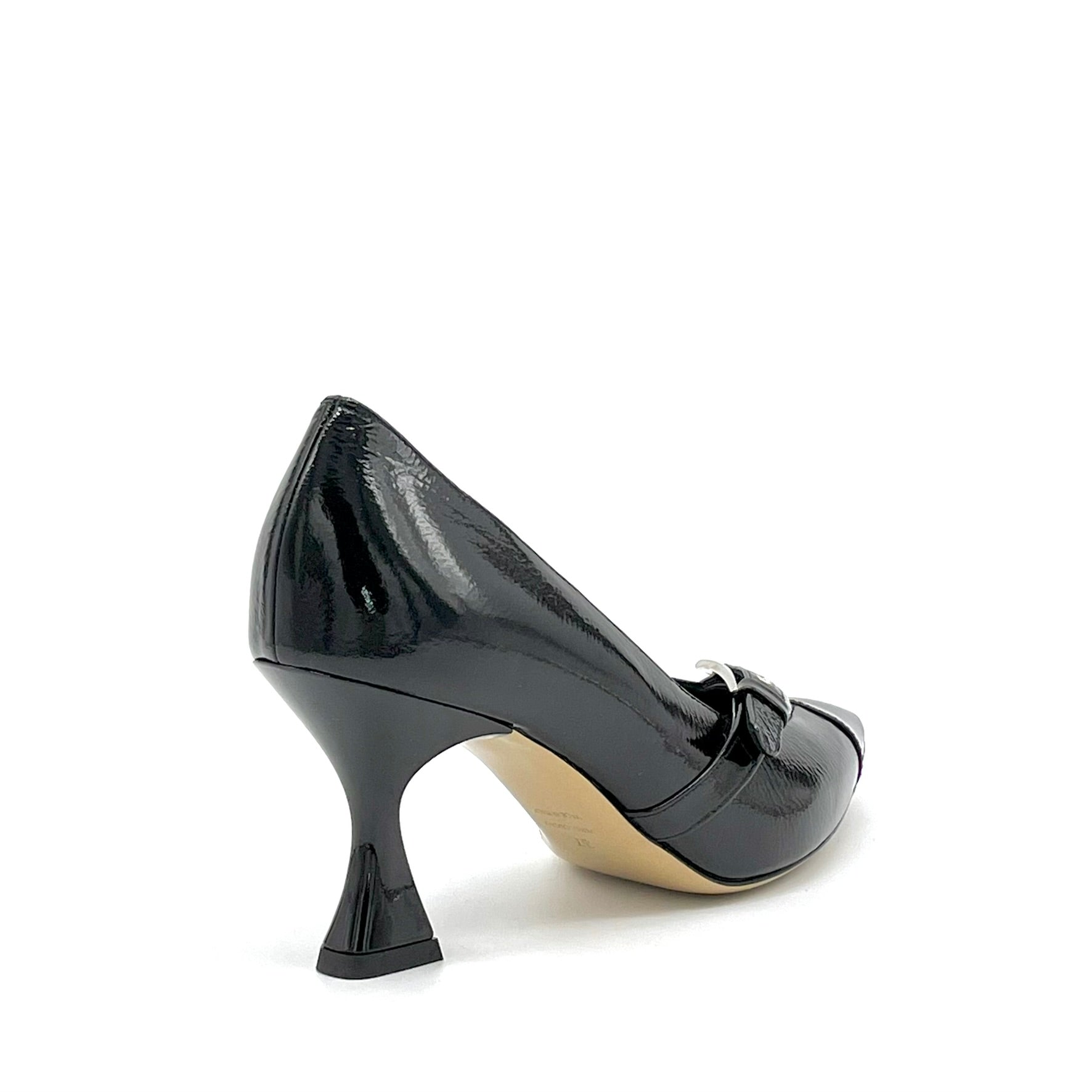 ELATA 55503 escarpins vernis noir froissé boucle talon 7,5 cm