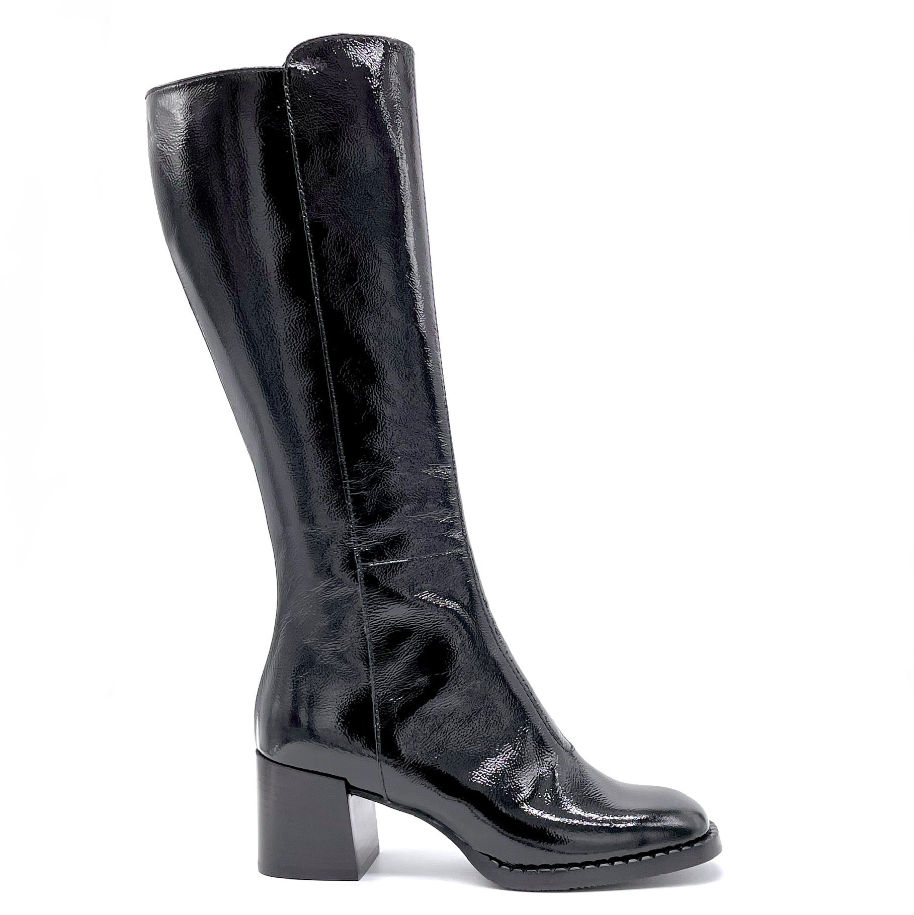 ELATA 51505 bottes vernis noir froissé talon 6 cm