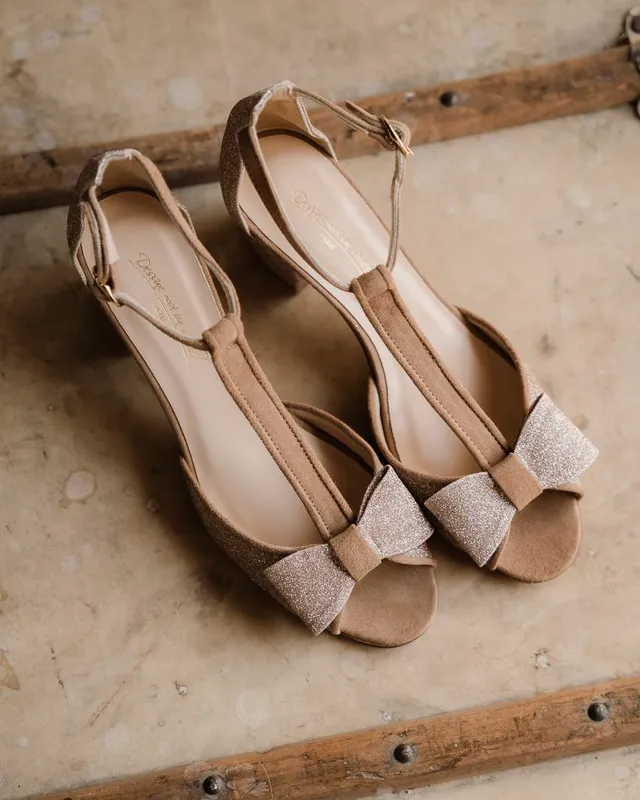 Dessine Moi Un Soulier Charlotte sandale velours bois de rose or blond