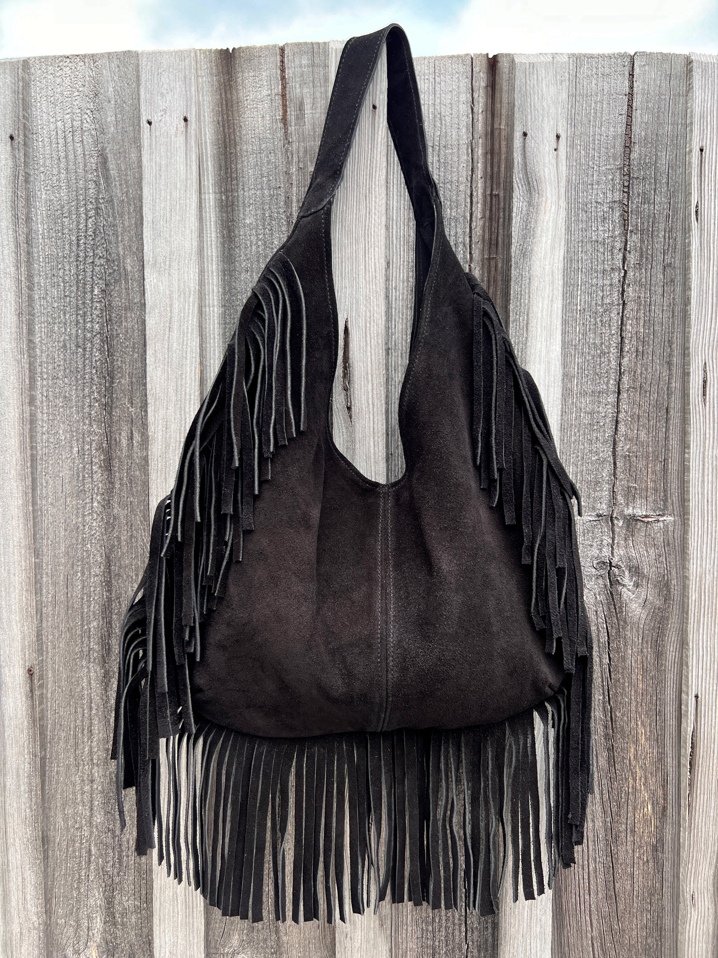 Coralie Masson Tulsa sac à franges noir croûte cuir