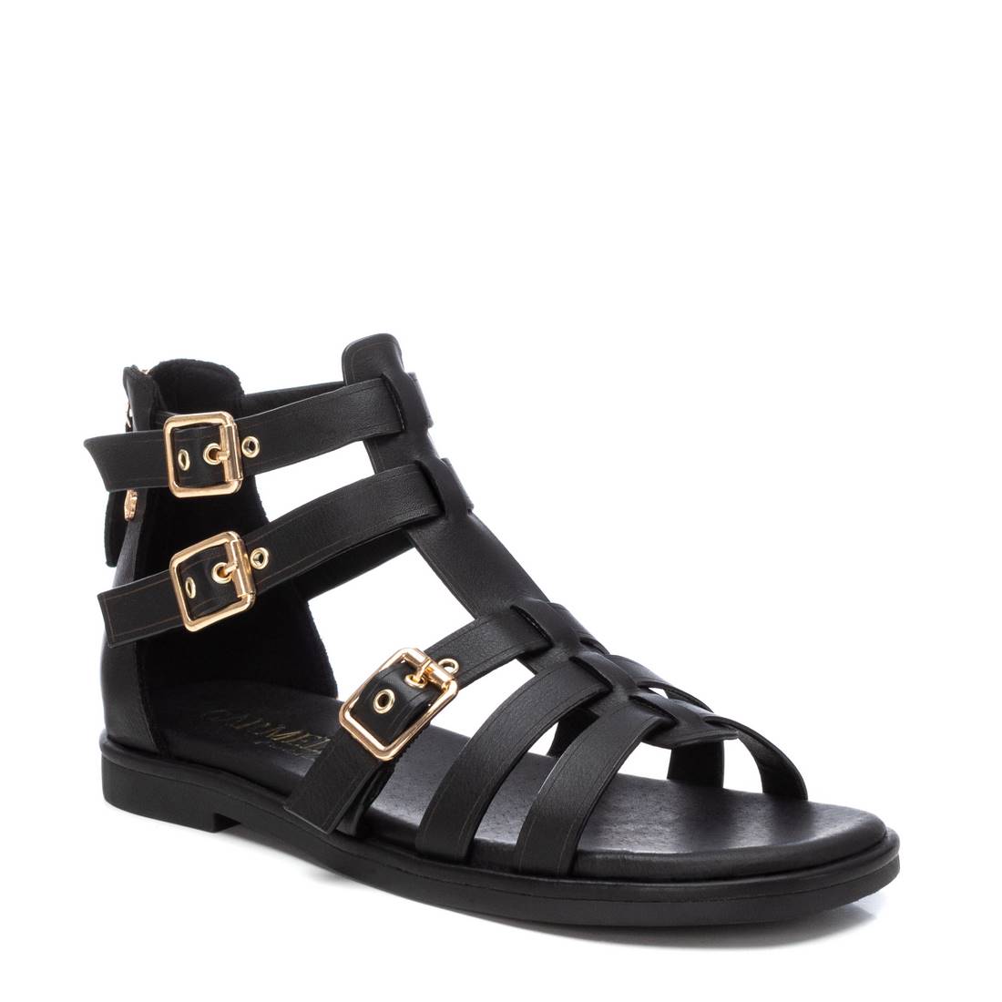 Carmela 16139703 sandale cuir noir romaine zip