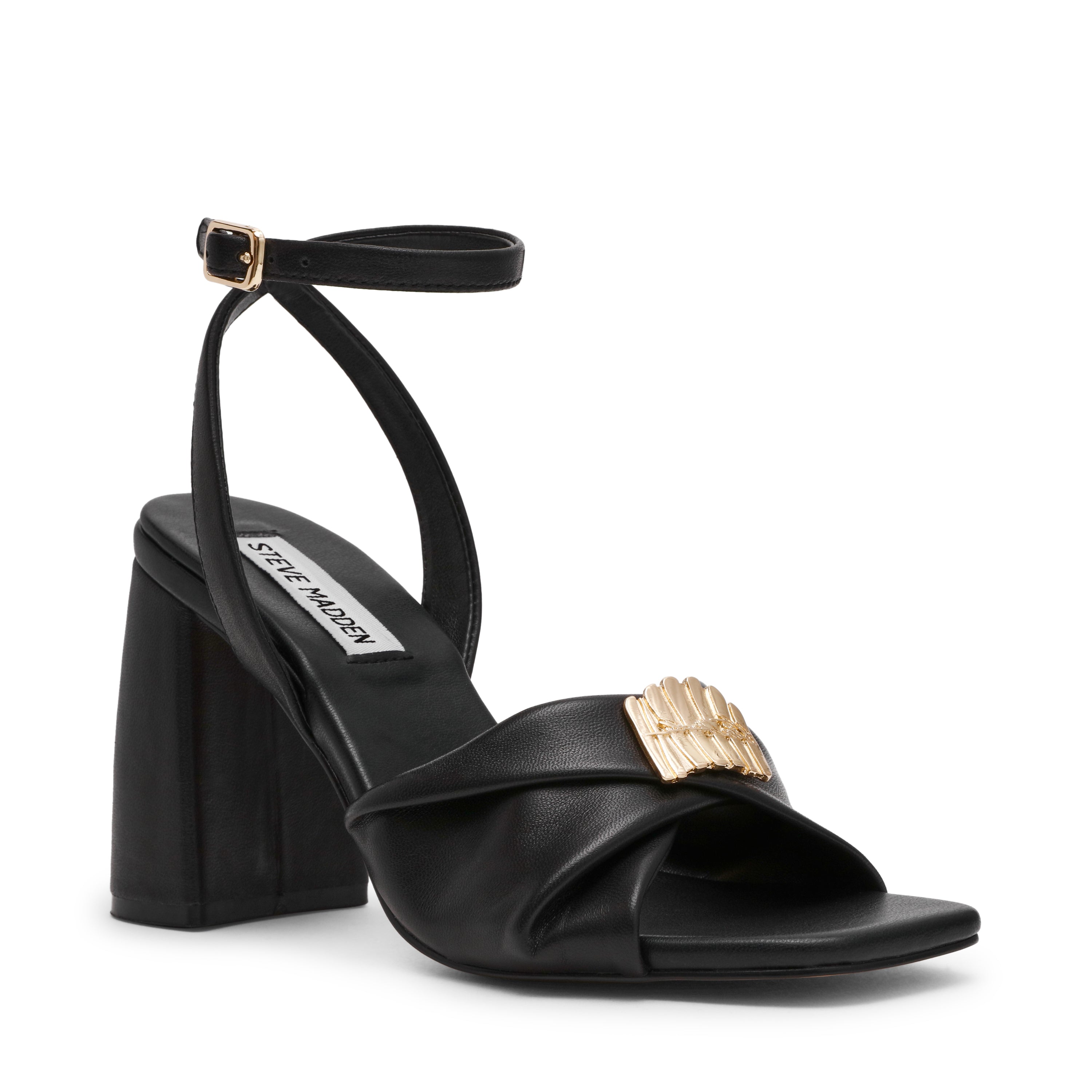 Steve Madden Montage sandales cuir noir talon 7 cm