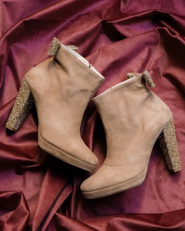 Dessine Moi Un Soulier bottine plateforme velours rose champagne