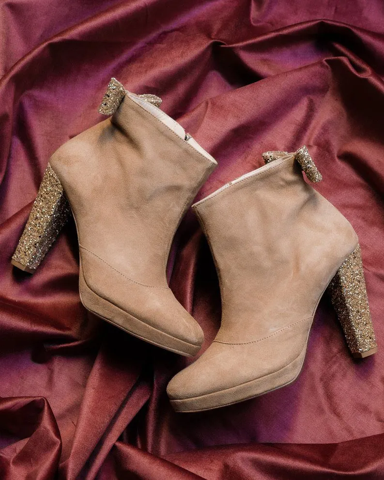 Dessine Moi Un Soulier bottine plateforme velours rose champagne