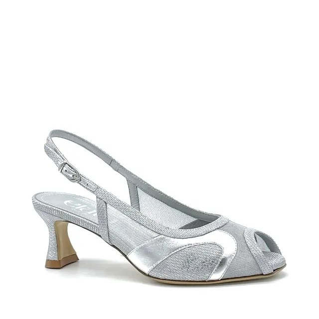 ELATA 16104 open toe argent résille talon 5,5 cm