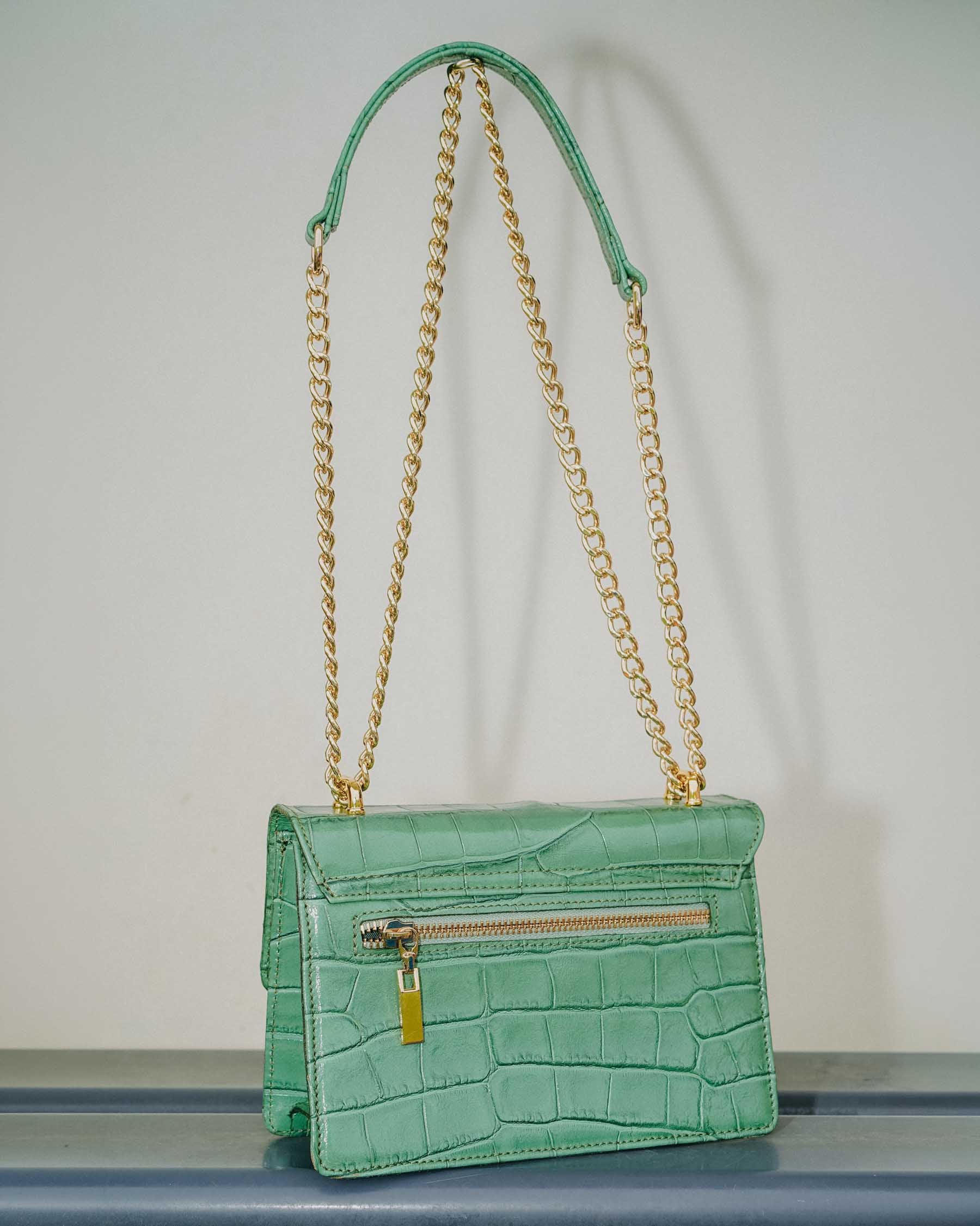 Coralie Masson Reese mini sac cuir croco vert sauge