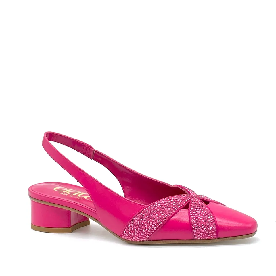ELATA 15171 slingbacks cuir fuchsia strass talon 3,5 cm