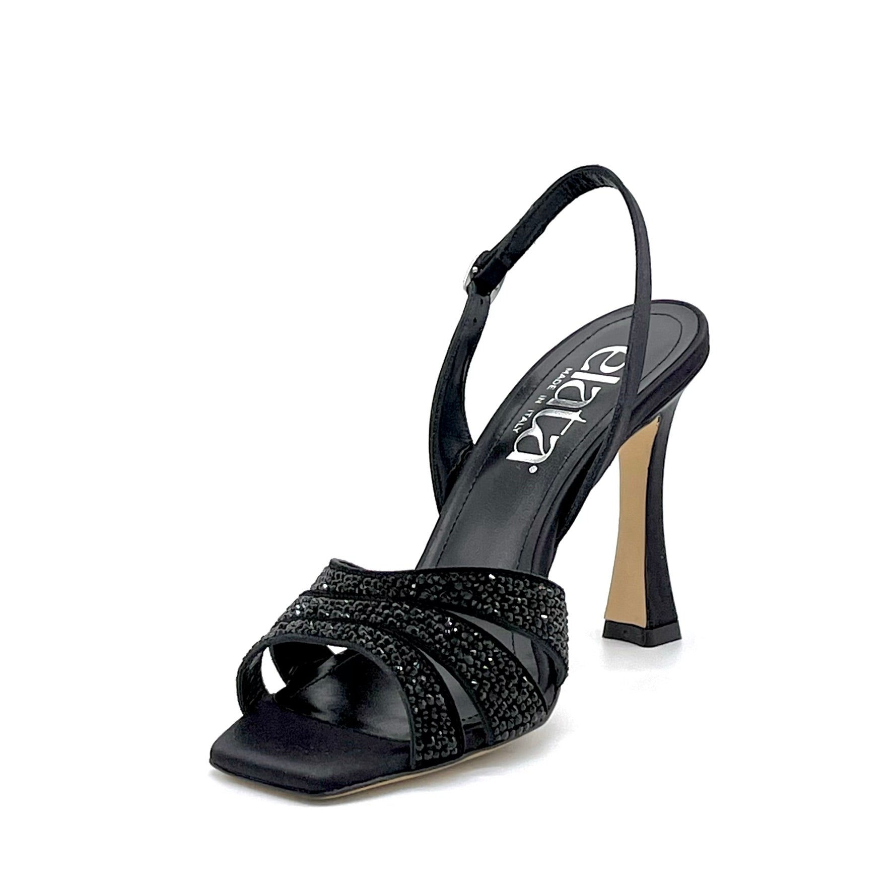 Elata 14103 sandales satin noir strass talon 9,5 cm
