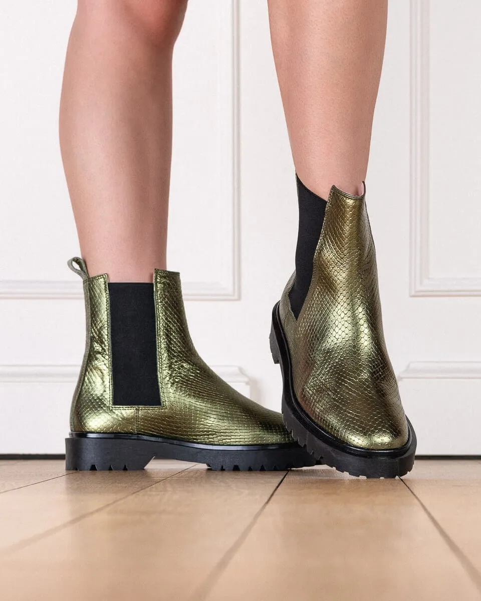 Coralie Masson Gotham bottines cuir kaki talon 2,5 cm