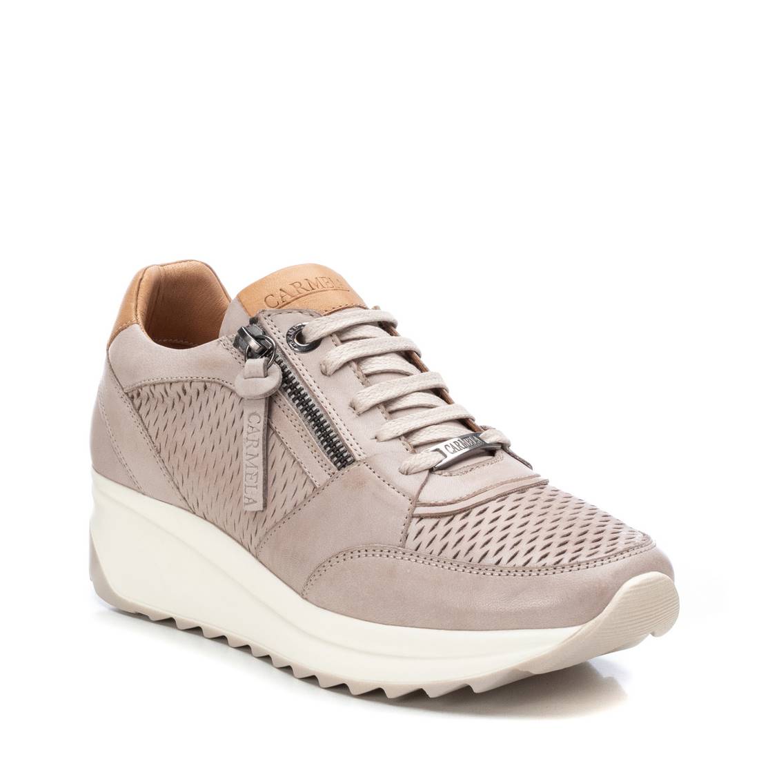 Carmela 16070902 basket cuir blanc zip compensée