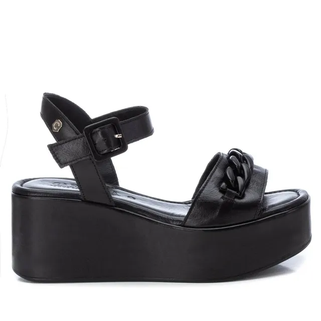 Carmela 16076908 sandale compensée noir cuir