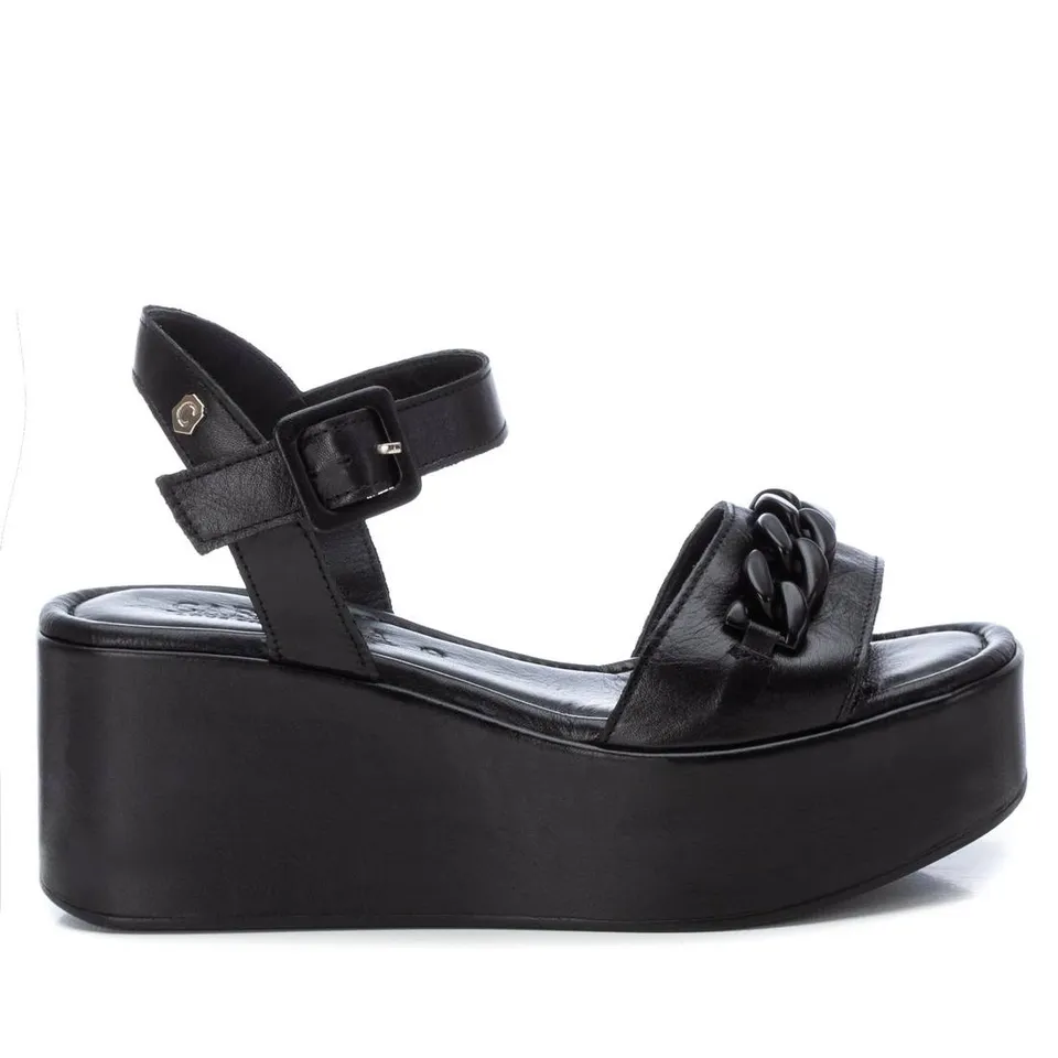 Carmela 16076908 sandale compensée noir cuir