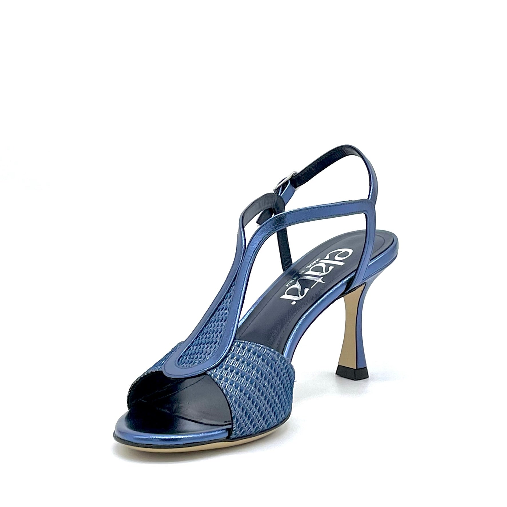 ELATA 15144 sandale tissu bleu laminé talon 7,5 cm