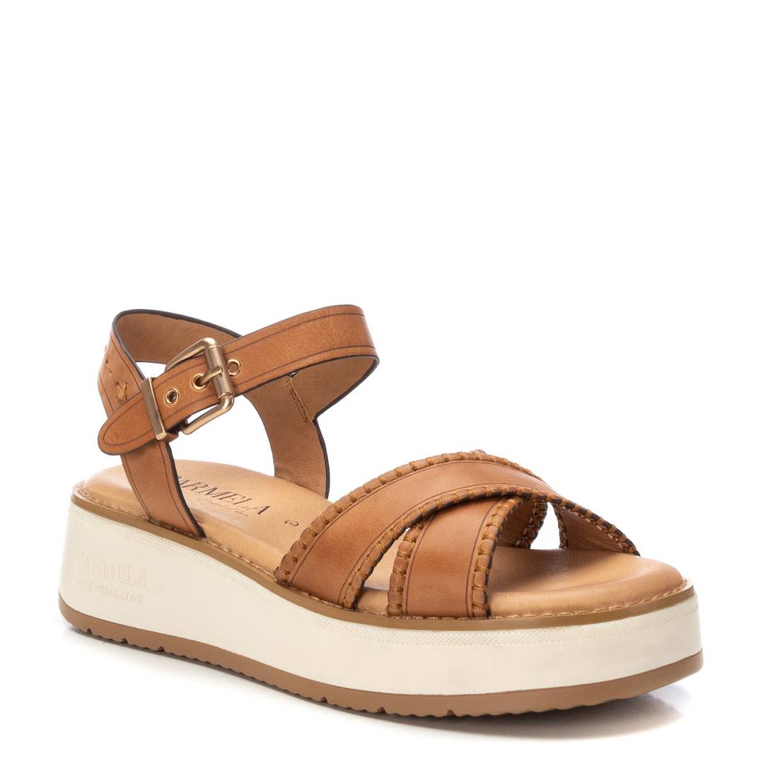 Carmela 16224501 sandale femme camel cuir compensée