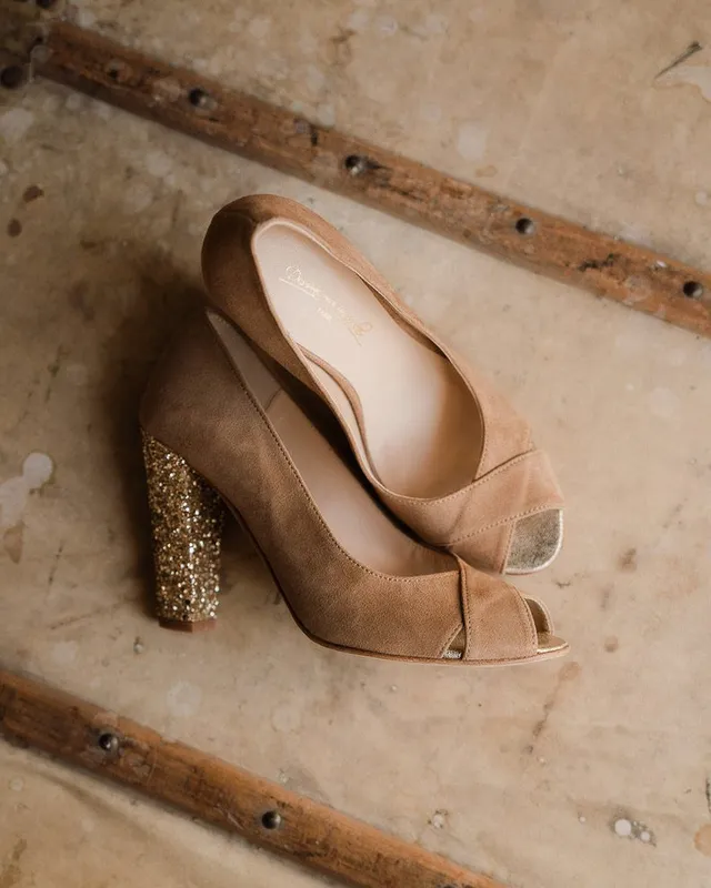Dessine Moi Un Soulier Escarpin ouvert velours camel 36 cuir