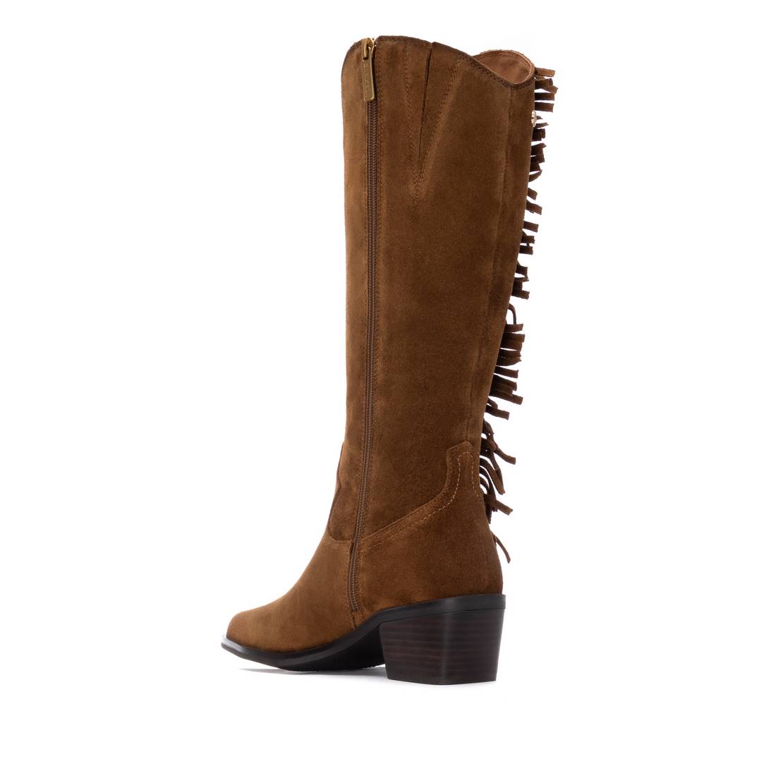 Carmela 16266401 botte talon camel daim franges