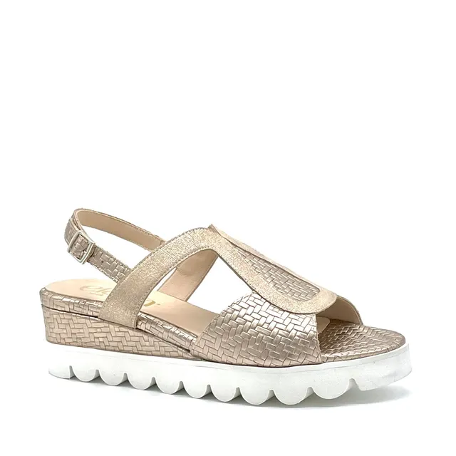 ELATA 26203 sandales compensées tressé champagne 5 cm