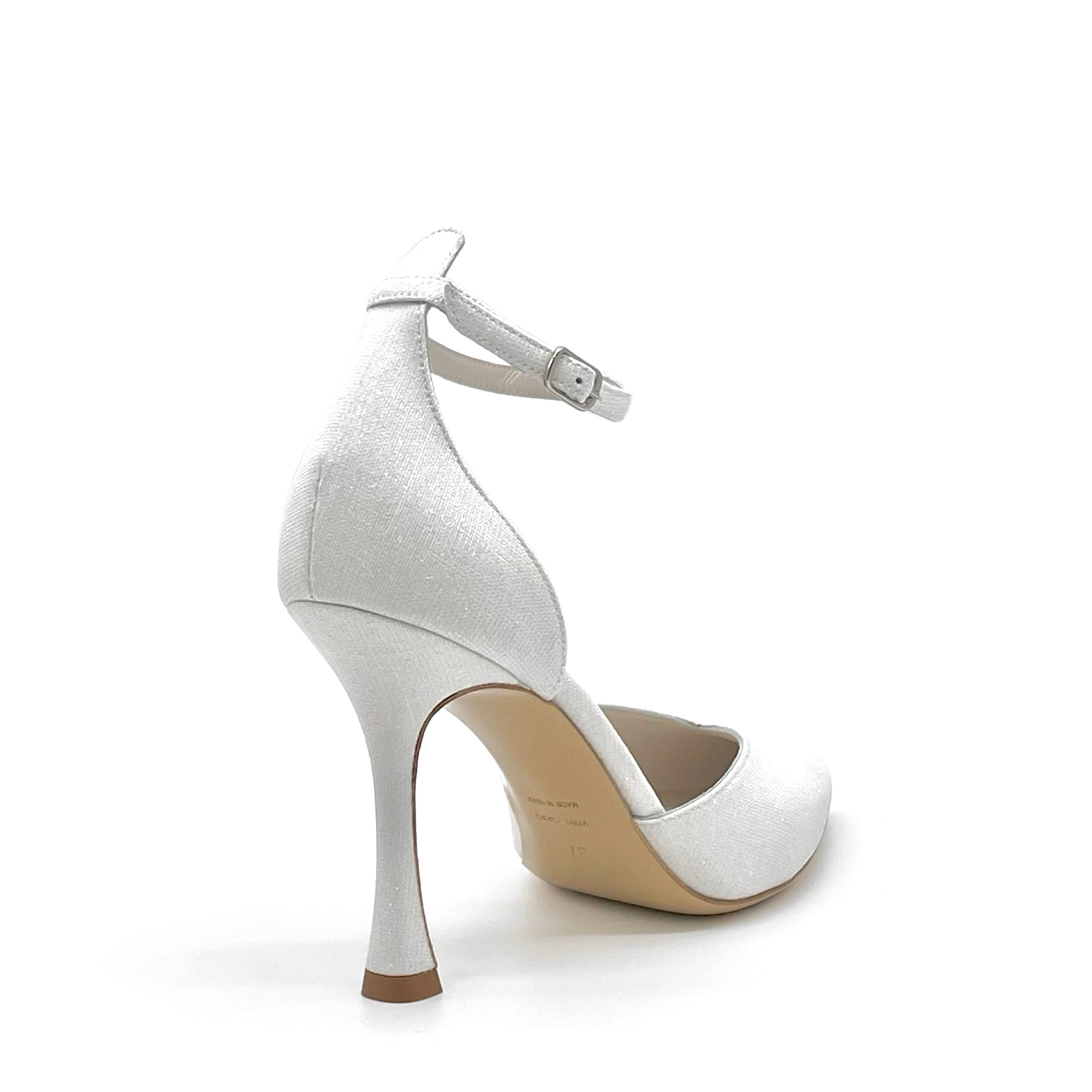 Elata S2437 escarpins blancs laminés bride cheville talon 9,5 cm