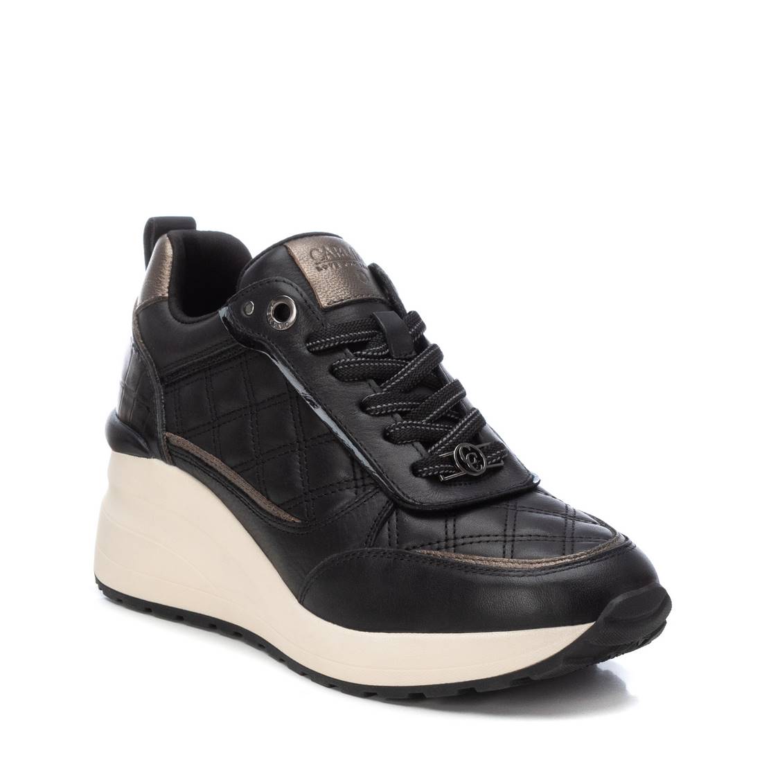Carmela 16184501 sneakers femme noir cuir compensées