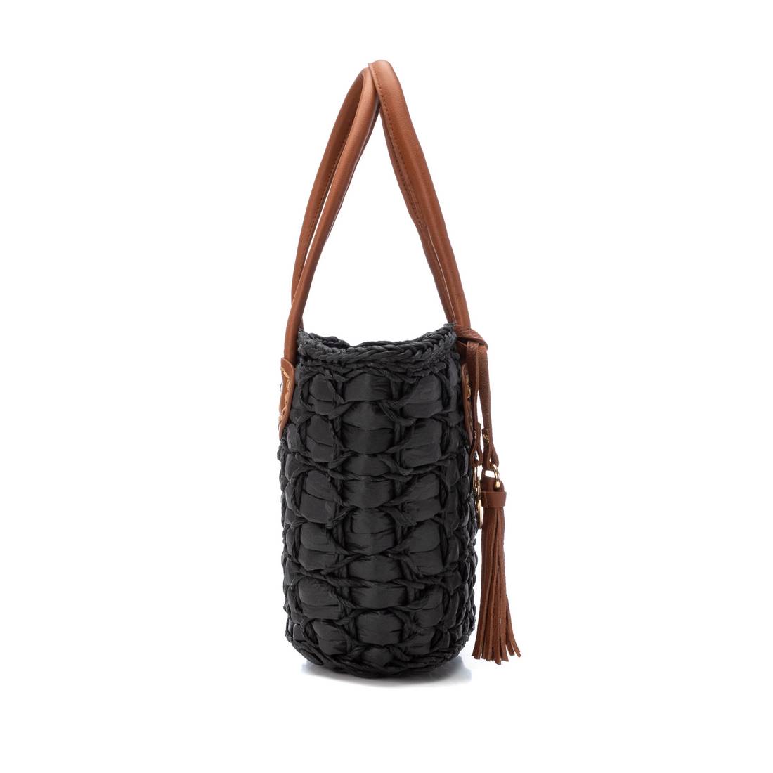 Carmela 18609803 sac rafia noir épaule 40 cm