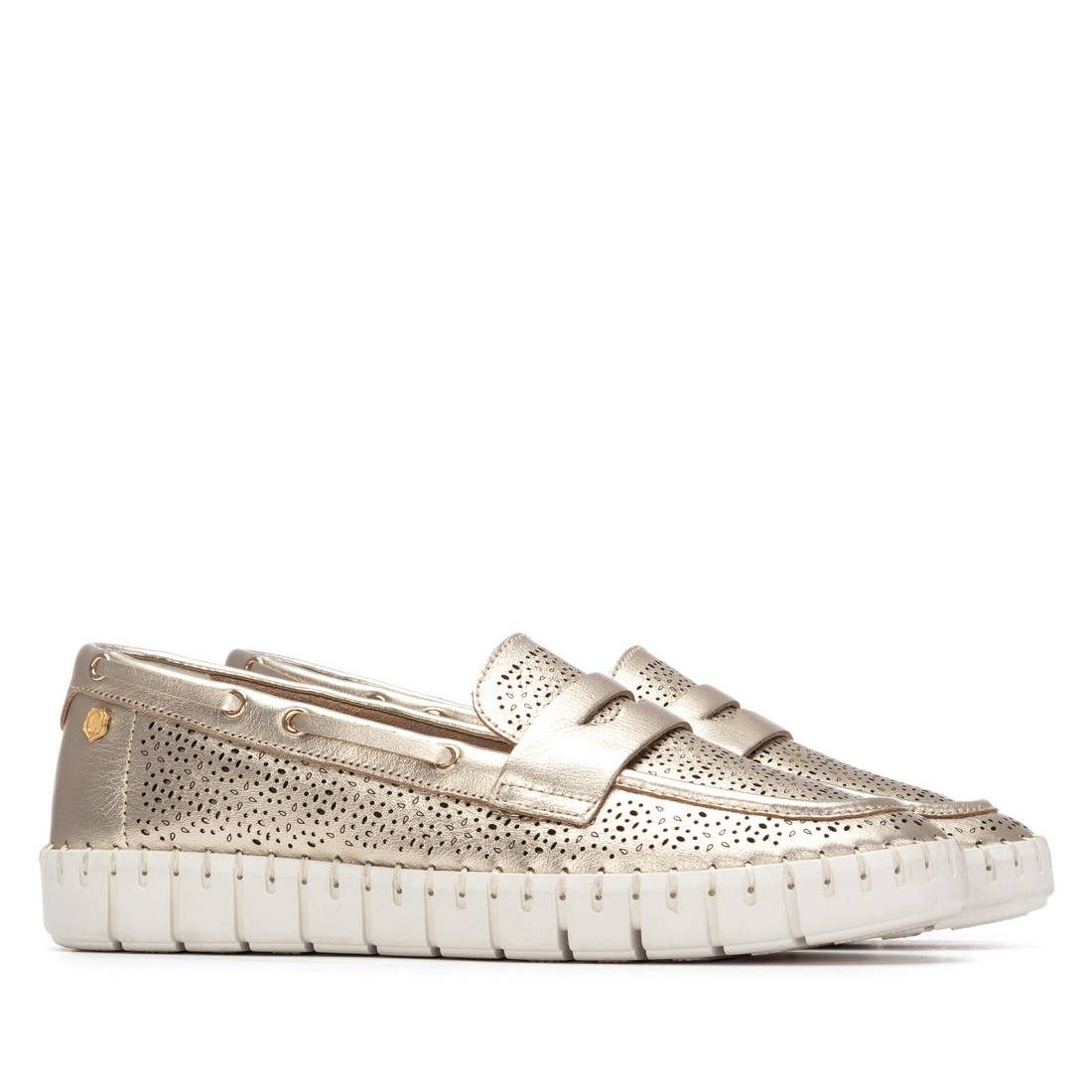 Carmela 16321204 mocassins femme or cuir ajouré