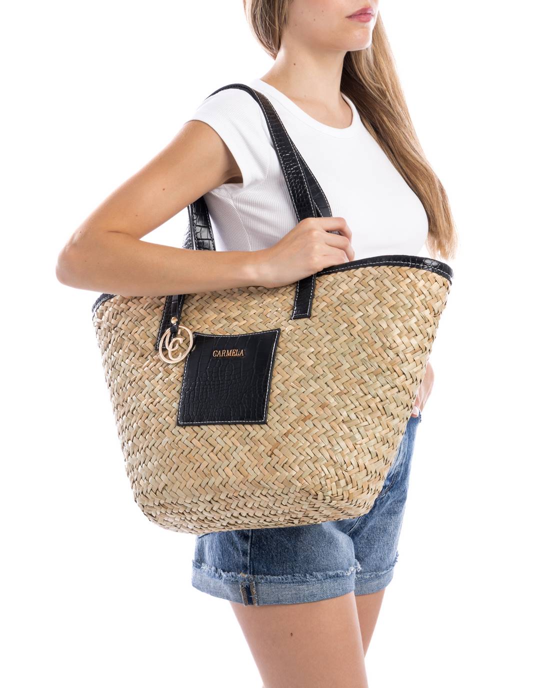 Carmela 18615803 sac femme noir rafia épaule