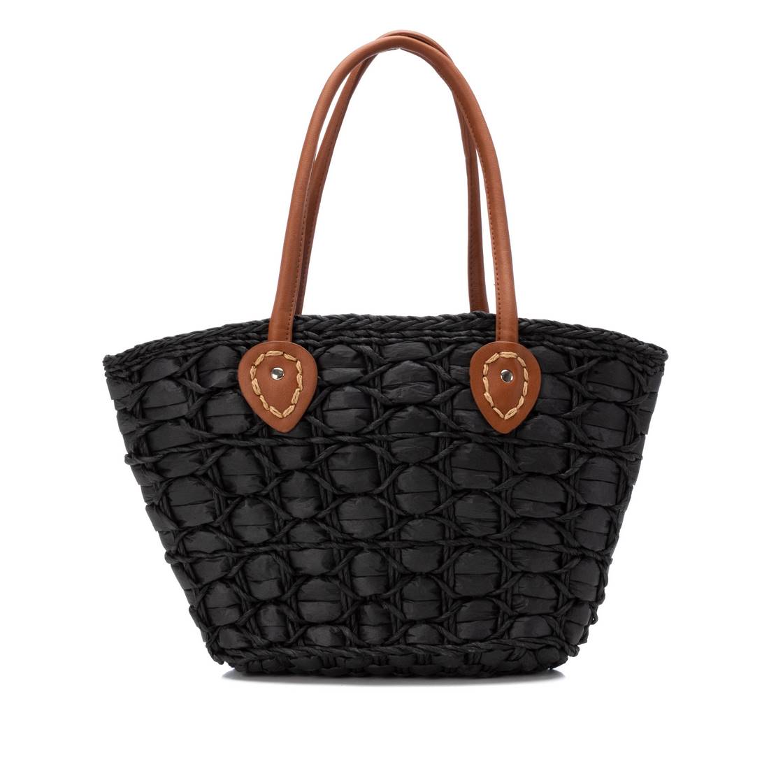 Carmela 18609803 sac rafia noir épaule 40 cm