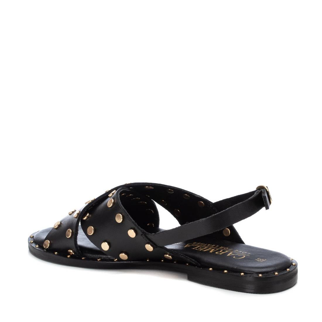 Carmela 16074101 sandale cuir noir cloutée plate