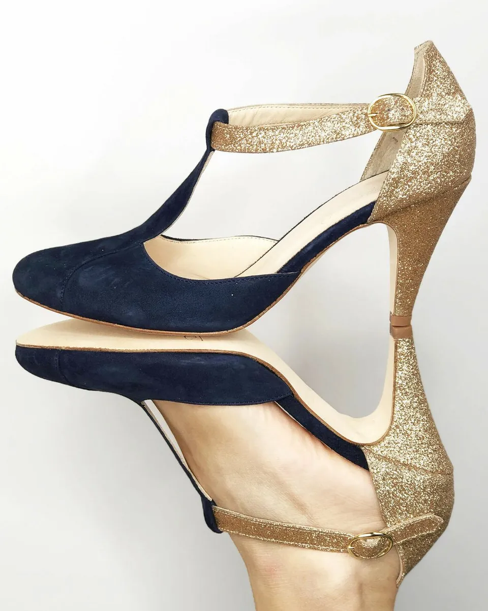 Dessine Moi Un Soulier Salomé velours marine paillettes