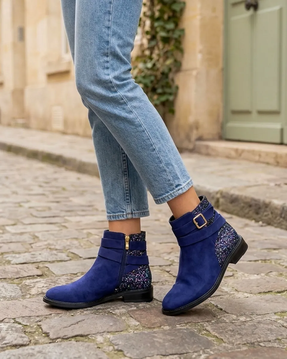 Dessine Moi Un Soulier Carla bottines plates velours marine glitter
