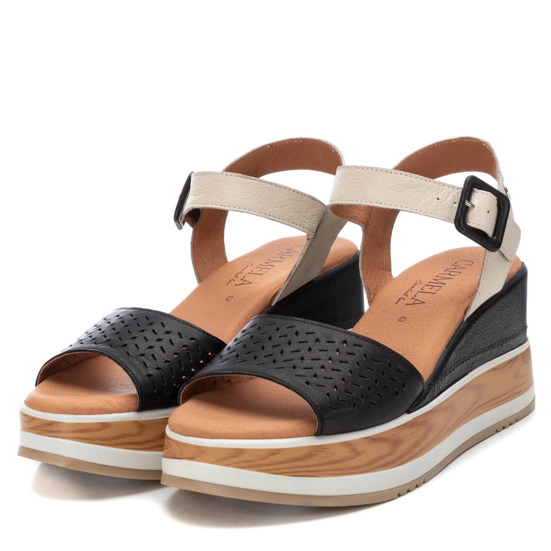 Carmela 16053105 sandales femme noires cuir compensées