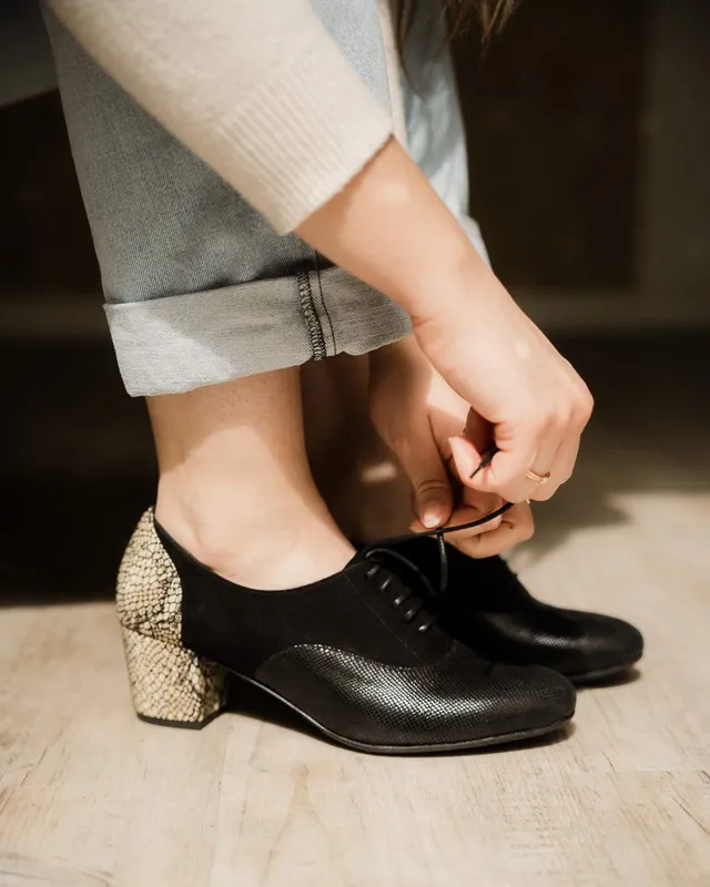 Dessine Moi Un Soulier richelieu talon velours noir python