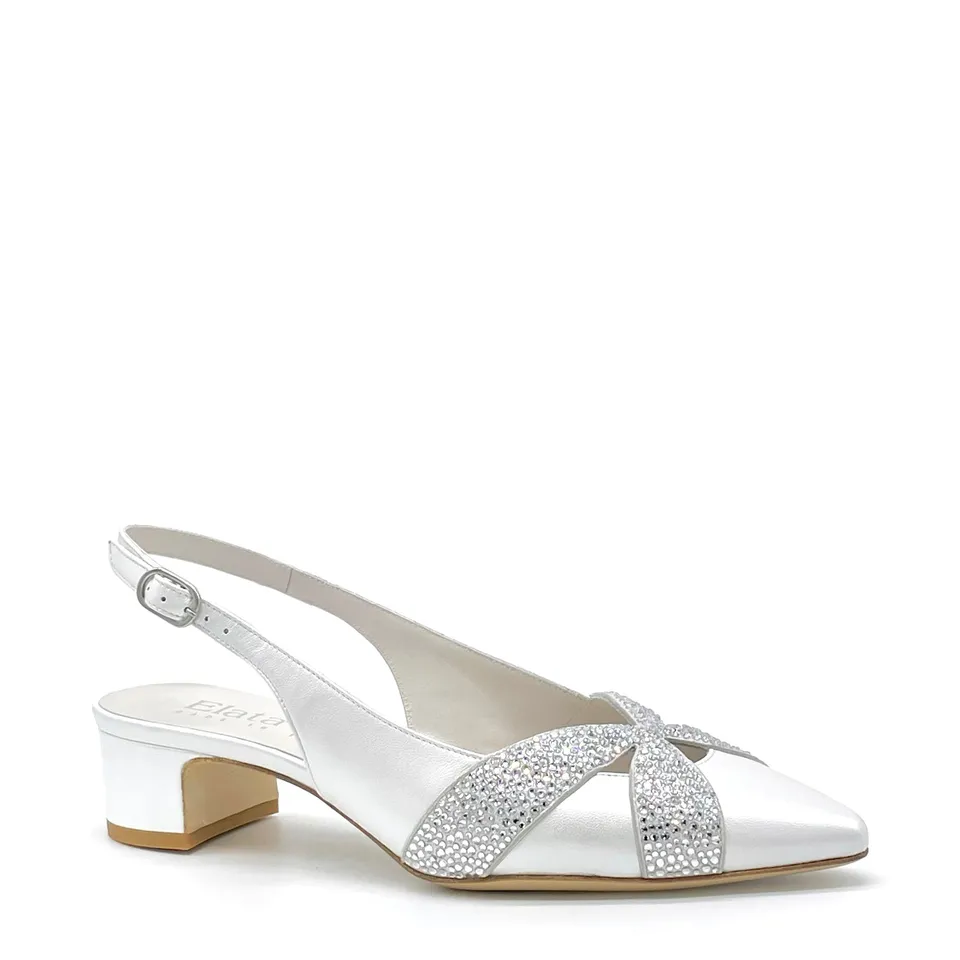 ELATA S2539 slingback cuir blanc strass talon 3,5 cm