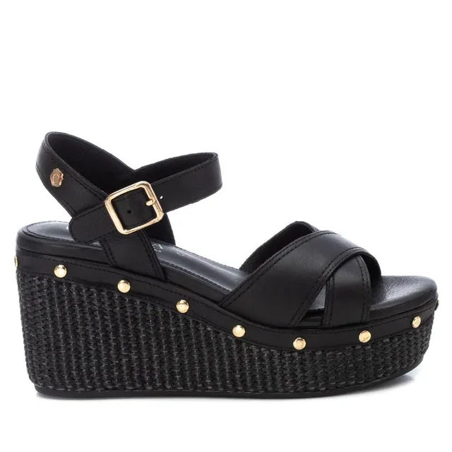 Carmela 16075001 sandale cuir noir compensée 9 cm