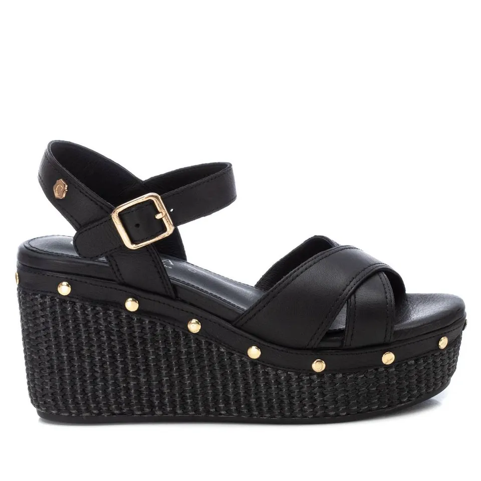 Carmela 16075001 sandale cuir noir compensée 9 cm