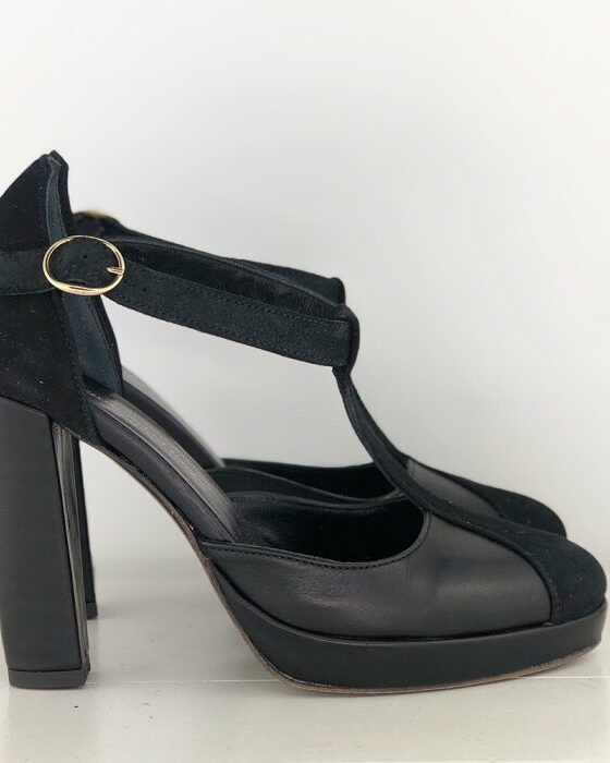 Dessine Moi Un Soulier salomé plateforme lisse velours irisé noir 35,5