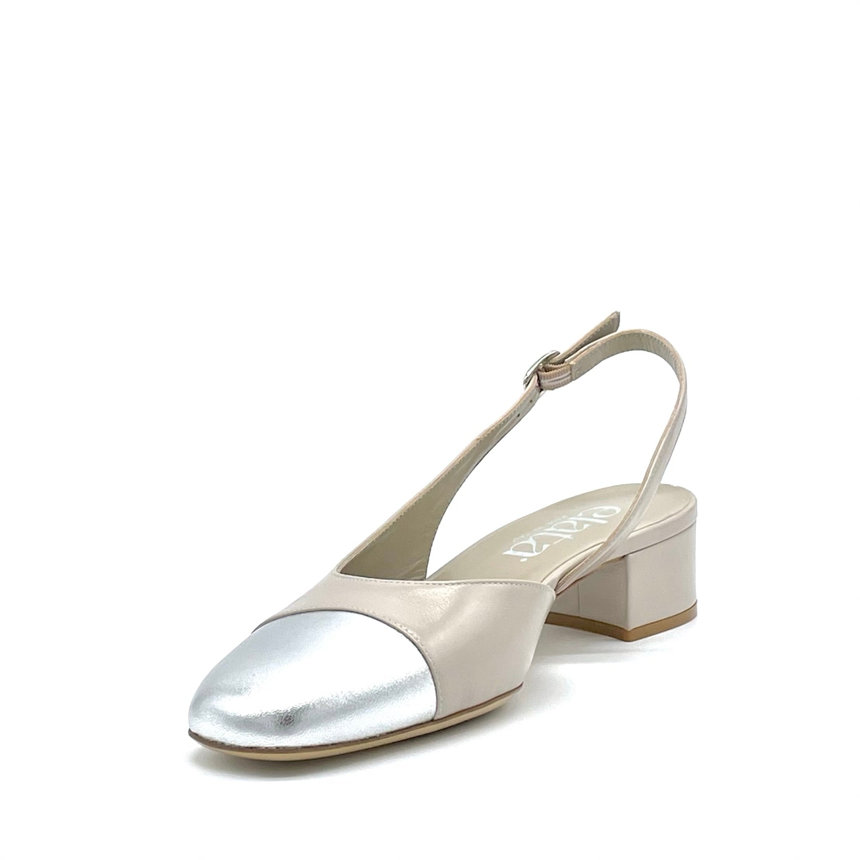Elata 15130 slingback cuir taupe laminé argent 3,5 cm