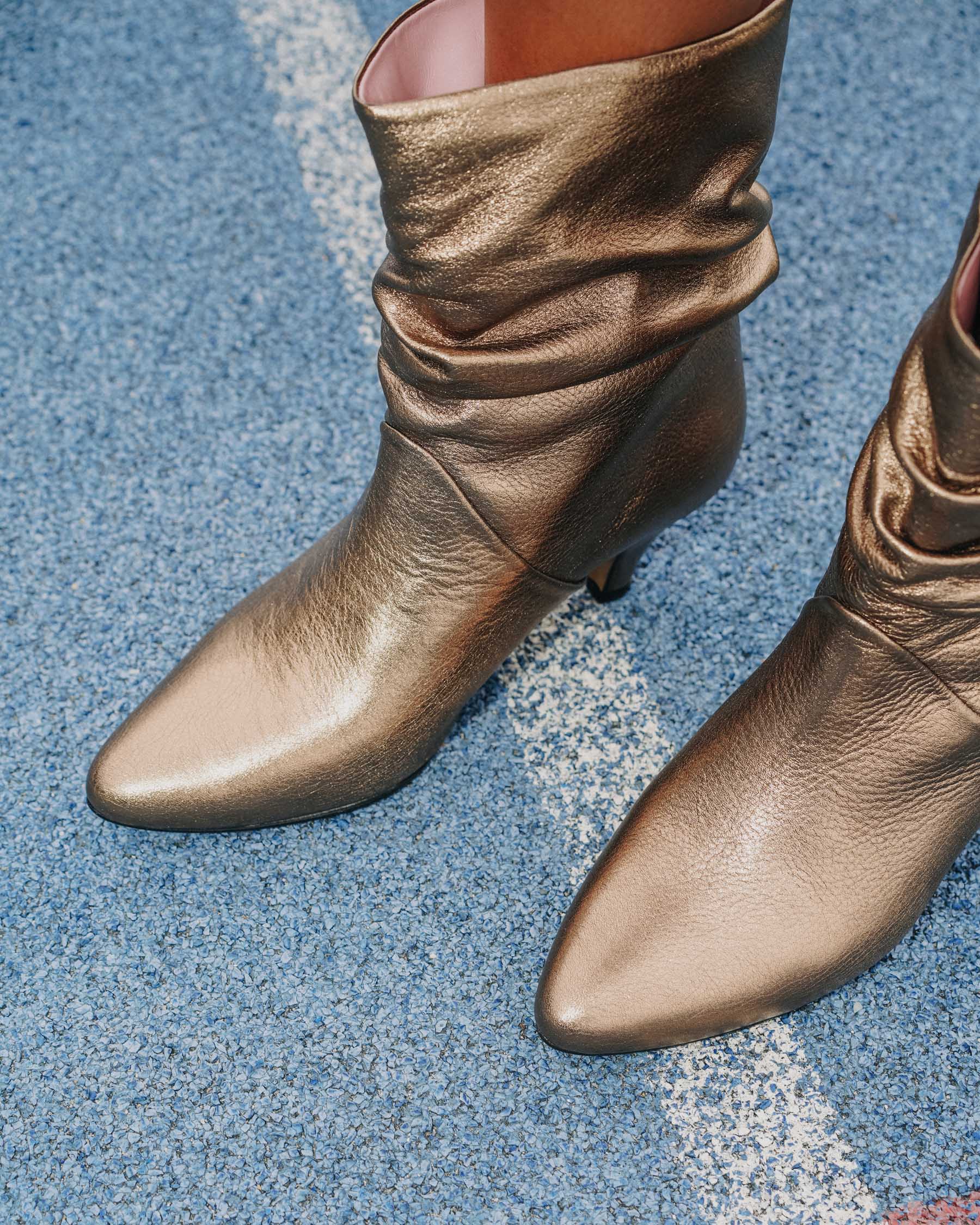 Coralie Masson City bottes cuir marron glacé métallisé