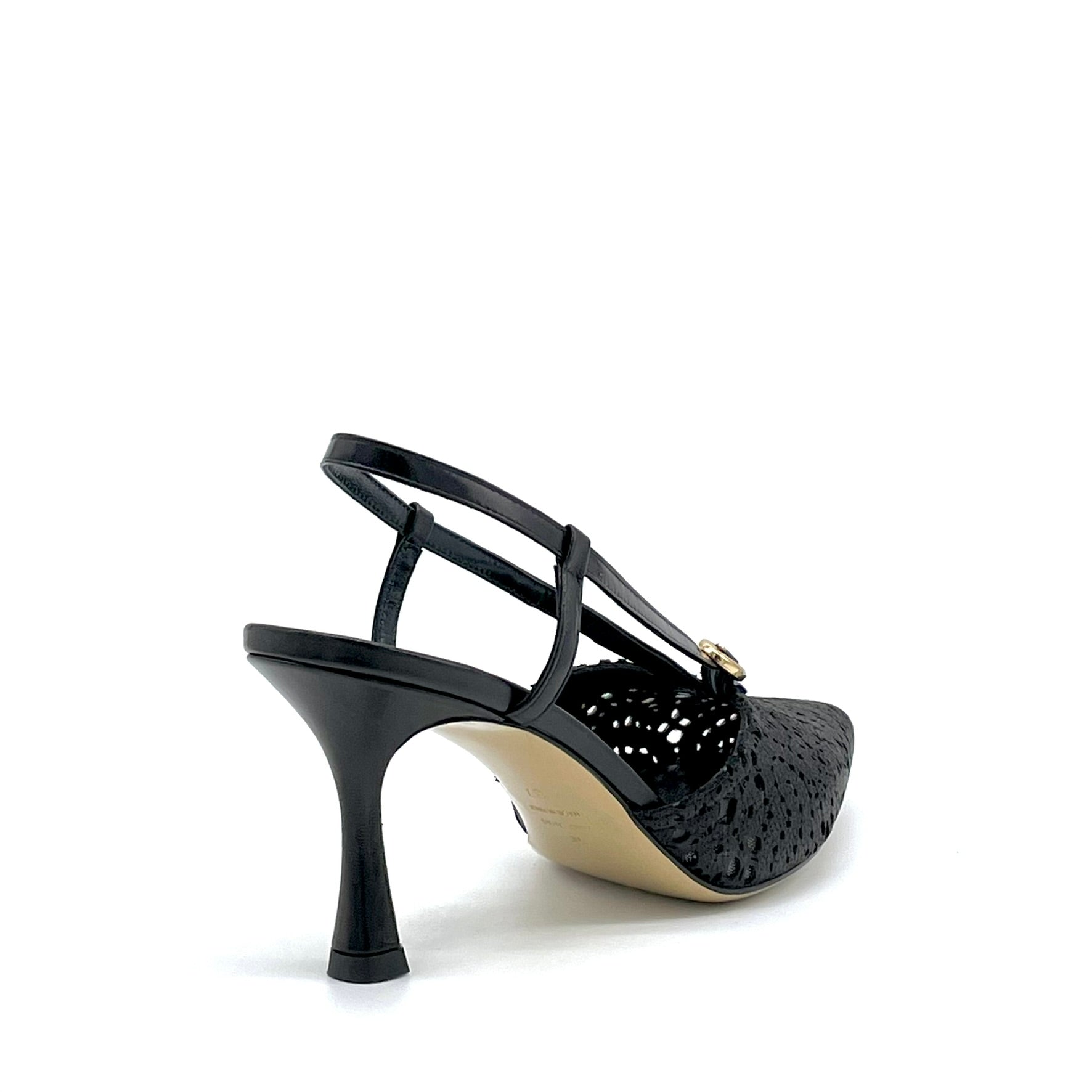 ELATA 16175 slingback cuir ajouré noir talon 7,5 cm