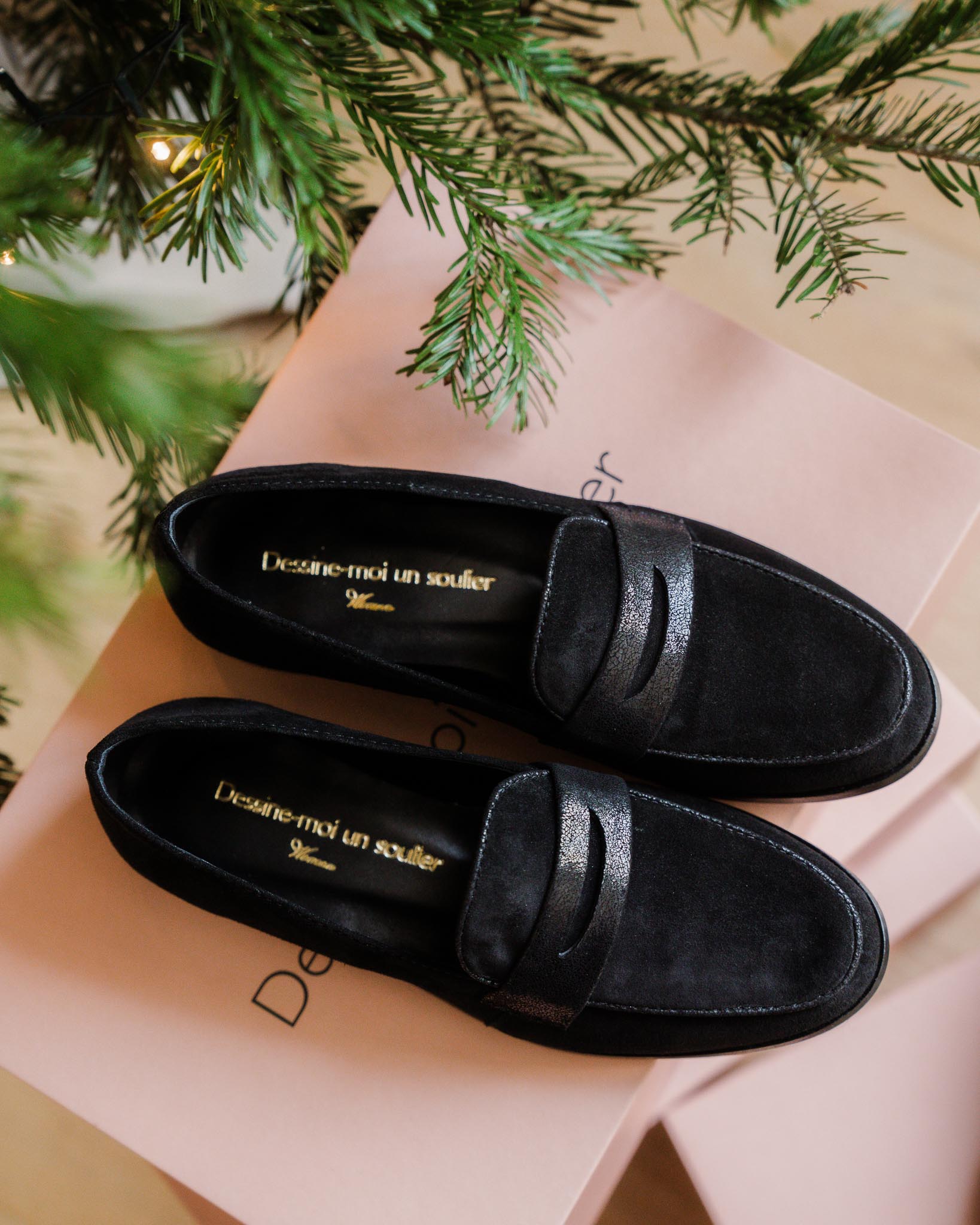 Dessine Moi Un Soulier mocassin poils irisé noir cuir plat