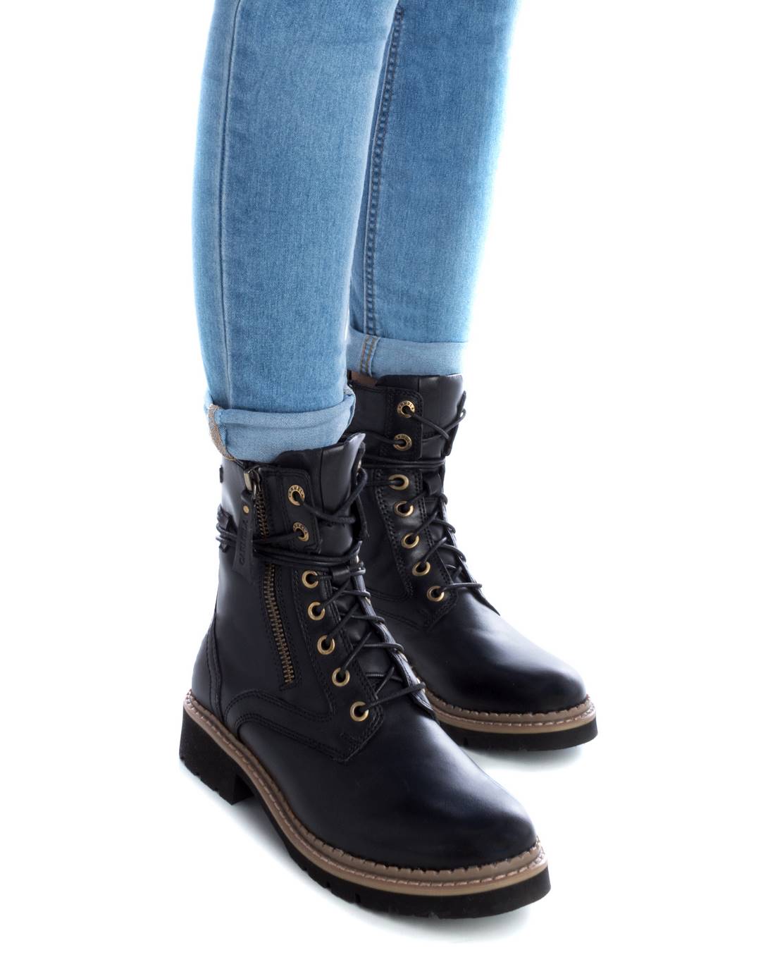 Carmela 16102801 bottine cuir noir lacets militaire