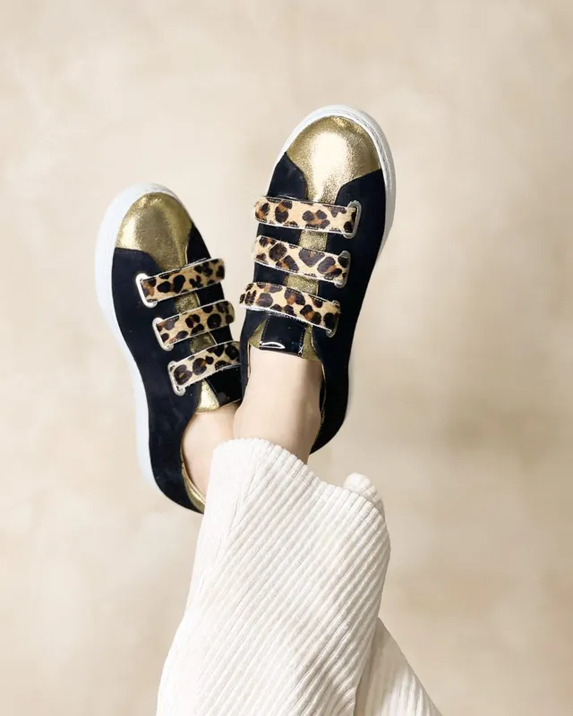 Dessine Moi Un Soulier basket velours noir léopard bronze