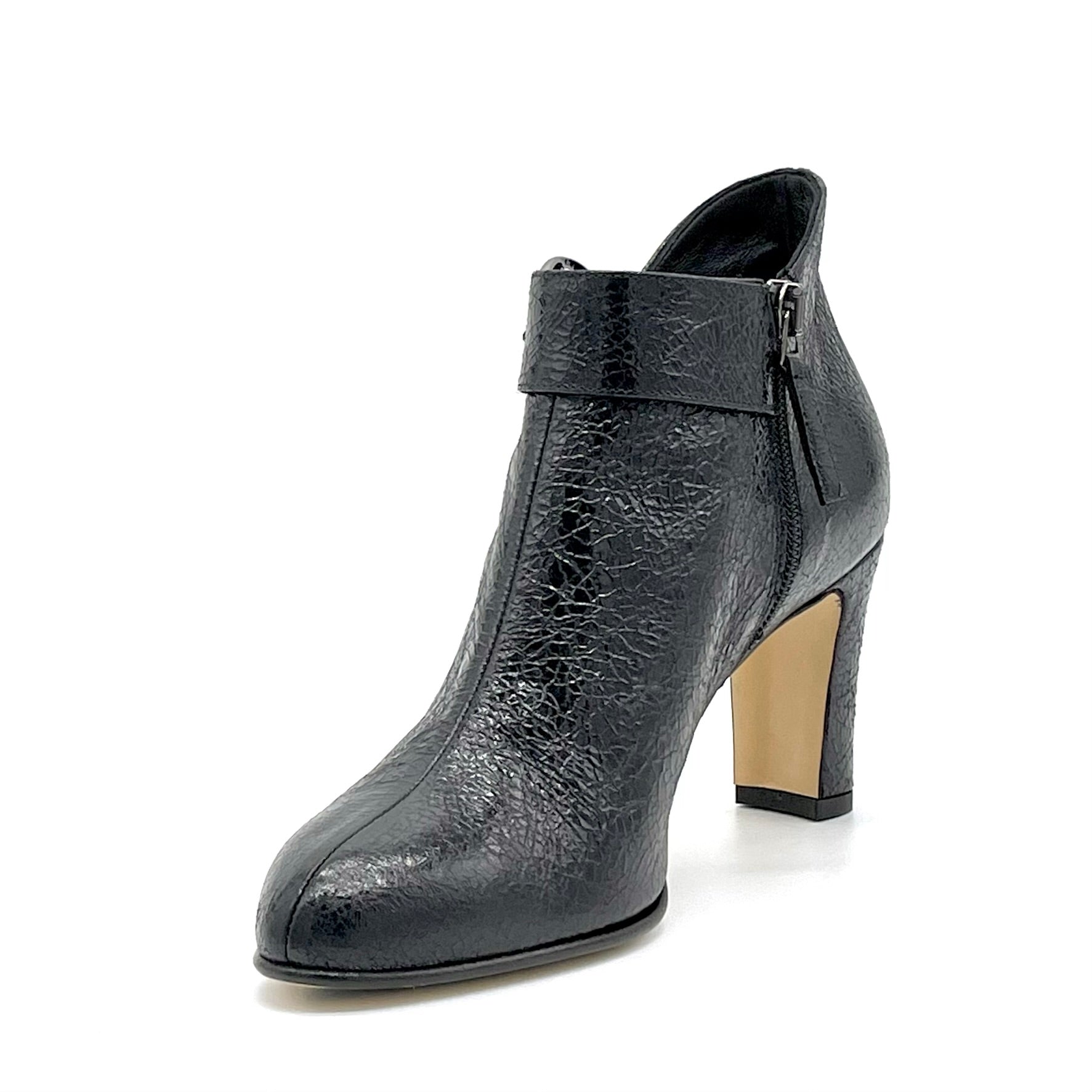 ELATA 54536-1 bottines cuir noir froissé boucle 7,5 cm