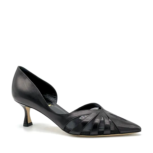 ELATA 15186 escarpins cuir noir résille talon 5,5 cm