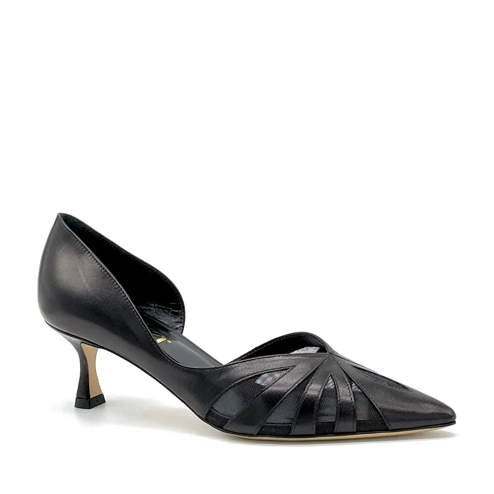 ELATA 15186 escarpins cuir noir résille talon 5,5 cm