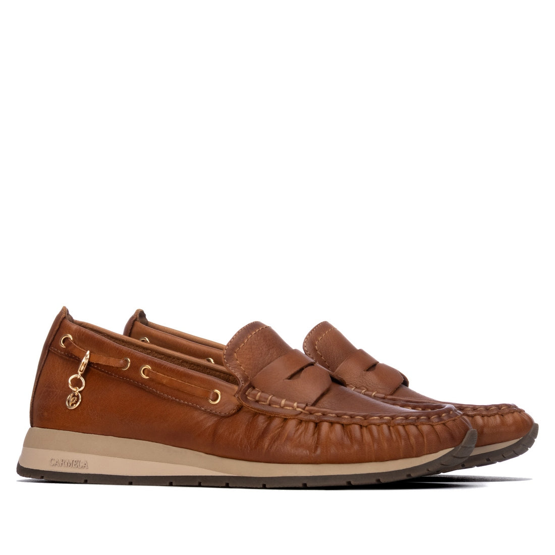 Carmela 16423501 mocassin cuir camel plat
