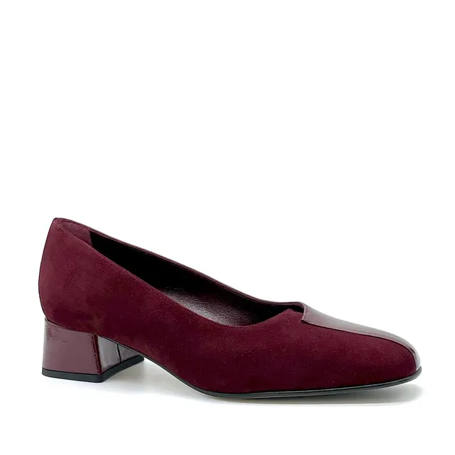 Elata 53529 escarpins bordeaux daim vernis petit talon