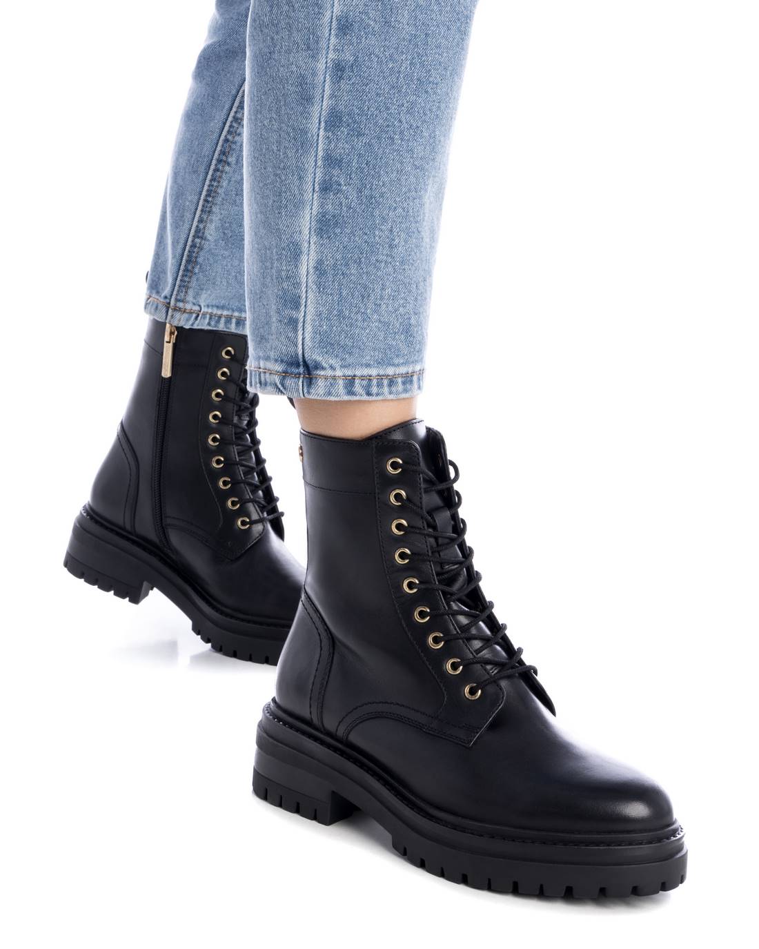 Carmela 16178001 bottines cuir noir lacets zip
